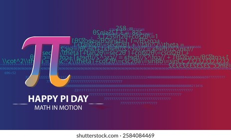 A dynamic Pi Day banner showcasing the Pi symbol in motion with a colorful display of Pi digits, celebrating the beauty of mathematics in action.