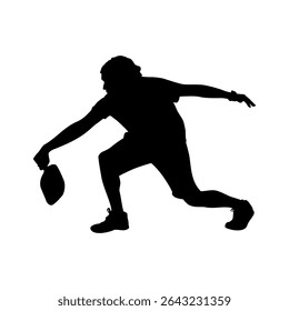 Dynamic Pickleball Player in Action Silhouette, Low Lunge Pickleball Stroke Athlete Silhouette Vector