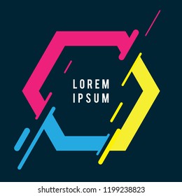 Dynamic pink, blue and yellow polygon frame style geometric vector