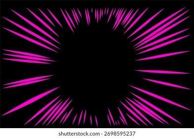 As linhas dinâmicas de velocidade rosa irradiam do centro em um fundo preto, criando uma intensa explosão em estilo cômico perfeita para projetos com temática de ação ou energia.