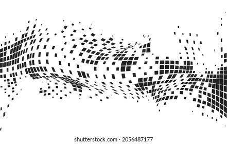 Dynamic pixel abstract background. Vector creative monochromatic backdrop. Graphic grungy pixelated waves. Black and white optical art.