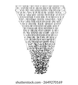 Dynamic polygonal tornado shape formed by connected black lines and dots, perfect for technology, science, or abstract design projects isolated on white background vector illustration