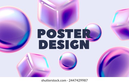 Dynamic Poster Design Featuring Holographic 3d Sphere and Cube Shapes, Captivating With Its Futuristic Aesthetic