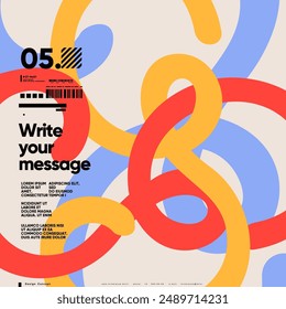 A dynamic poster design with fluid loops in bold red, yellow, and blue, offering a vibrant canvas for messages, perfect for modern visual impact.