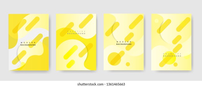 Dynamic poster set with fluid shapes, dynamic 3D shapes on light yellow background. ideal for party, banner, cover, print, promotion, sale, greeting, ad, web, page, header, landing, social media.