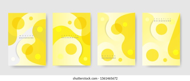 Dynamic poster set with fluid shapes, dynamic 3D shapes on light yellow background. ideal for party, banner, cover, print, promotion, sale, greeting, ad, web, page, header, landing, social media.