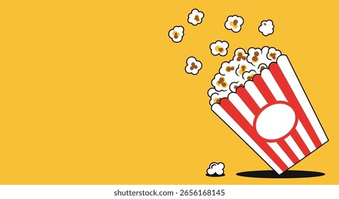 A dynamic presentation of popcorn popping and cascading kernels against a vibrant yellow backdrop