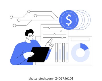 Dynamic pricing isolated cartoon vector illustrations. Marketing manager controls pricing, IT technology, data transfer, big data, machine learning, CRM system, promotion idea vector cartoon.