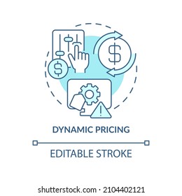 Dynamic pricing turquoise concept icon. Changing market dynamics abstract idea thin line illustration. Isolated outline drawing. Editable stroke. Roboto-Medium, Myriad Pro-Bold fonts used