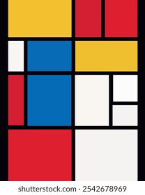 Dynamische Primärfarbkomposition in einem minimalistischen geometrischen Gittermuster, abstraktes geometrisches Poster