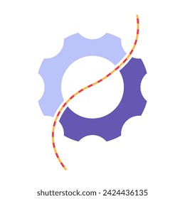 Dynamic process of spinning. Gears and wheels at work, abstract techno element for modern and retro technological design. Simple color vector pictogram isolated on white background
