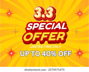 Dynamic promotional graphic with bold colors highlighting a special discount offer up to 40% on purchases. Ideal for advertising campaigns, events, and engaging audience interest.