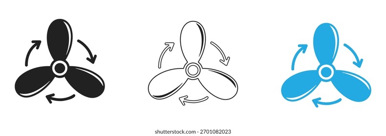 Dynamic propeller icons show rotation and airflow for industrial, mechanical, and ventilation concepts