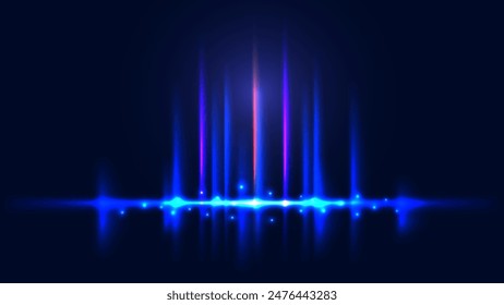 Dynamic pulsating blue sound waves with a striking central red highlight on a dark blue background. This energetic and captivating design is ideal for audio-related visuals and modern digital art.