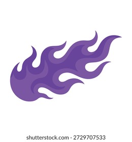 Dynamische violette Flammen leuchten auf einzeln weißem Hintergrund für künstlerische Designs