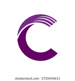 Dynamic Purple Letter C Logo with Flowing Stripes	