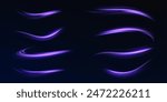 Dynamic purple light lines with glow effect. Abstract sparkling dynamic light speed lines. Vector 10 EPS