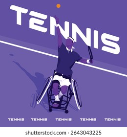 Dynamic purple poster featuring a silhouette of a tennis player with a disability serving a ball, set against a half-color background. Perfect for promoting inclusivity, sports, and empowerment.