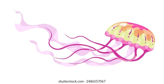 A dynamic purple and yellow jellyfish in a vector style, isolated on white background. Ideal for marine-themed designs, educational materials, and decorative prints.