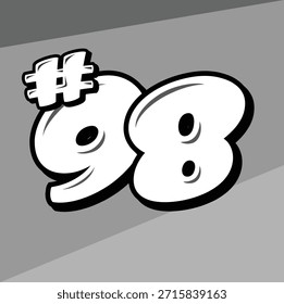 Números de carreras dinámicos #98 adecuados para calcomanías de automóviles, camisetas de carreras, carteles y diseños digitales.