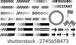 Dynamic Racing Stripes and Checkered Speed Line Set Motorsport Finish Start Line Graphics. racing stripe vector. Checkered flag graphics. Motorsport speed lines. Car decal pack.