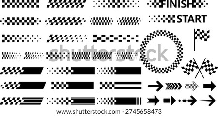 Dynamic Racing Stripes and Checkered Speed Line Set Motorsport Finish Start Line Graphics. racing stripe vector. Checkered flag graphics. Motorsport speed lines. Car decal pack.