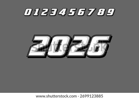 Dynamic Racing Style Digits and Year 2026 Typography EPS 10