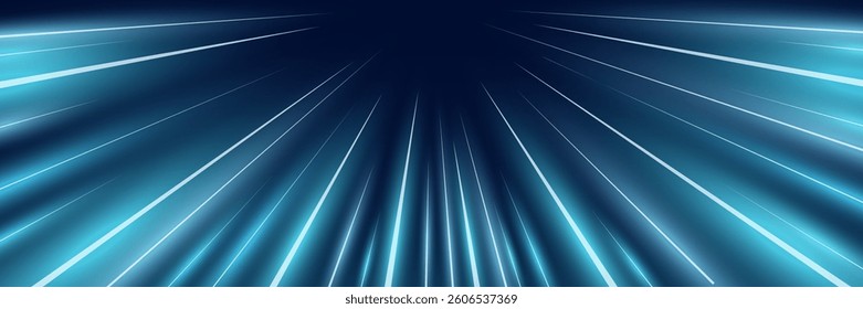 Dynamic radial speed burst. Futuristic glowing motion lines streak outward from center top, forming a sci fi tunnel effect. Perfect for fast energy, action scenes or time warp backgrounds.