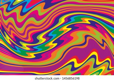 Dynamic rainbow background with wavy swirling lines Vector illustration
