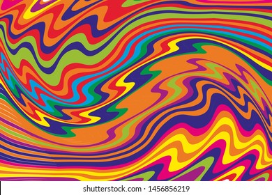 Dynamic rainbow background with wavy swirling lines Vector illustration
