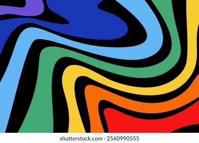 Dynamic Rainbow wave abstract design with bold and vibrant color pattern.