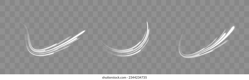 Dynamic rays. Neon motion vector effect. Light trail wave, fire path trace line and effect curve twirl. Motion speed and blur. Glowing white speed lines. Road magic of moving fast lines. 