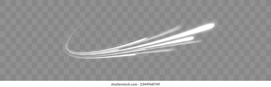 Dynamic rays. Neon motion vector effect. Light trail wave, fire path trace line and effect curve twirl. Motion speed and blur. Glowing white speed lines. Road magic of moving fast lines. 