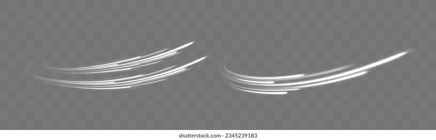 Dynamic rays. Neon motion vector effect. Light trail wave, fire path trace line and effect curve twirl. Motion speed and blur. Glowing white speed lines. Road magic of moving fast lines. 