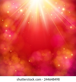 Fundo abstrato vermelho dinâmico com uma explosão de estrela brilhante ou sunburst com raios de luz e copyspace, formato quadrado ilustração vetorial