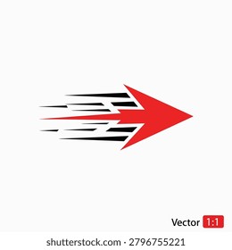 A dynamic red arrow with motion blur effect symbolizing speed and direction.