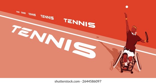 Dynamic red banner featuring a silhouette of a tennis player with a disability serving a ball, set against a half-color background. Perfect for promoting inclusivity, sports, and empowerment.
