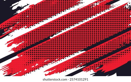 Dynamic Red and Black Abstract Background with Halftone Dot Pattern and Energetic Brushstrokes for Modern Design Projects