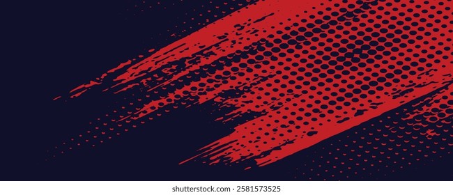 Dynamic Red and Blue Abstract Design: Halftone Brushstrokes and Dotted Patterns for Bold Visuals