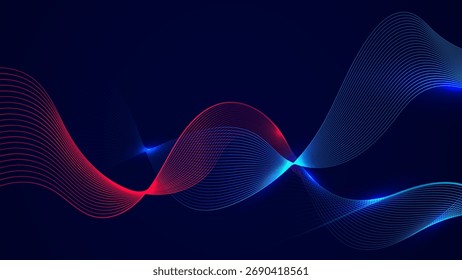 Líneas de onda de neón rojo y azul dinámico sobre fondo abstracto oscuro