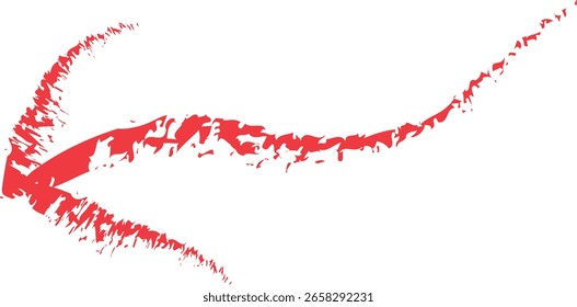 Un trazo de pincel rojo dinámico con una apariencia texturizada y fragmentada fluye a través de un fondo blanco limpio.