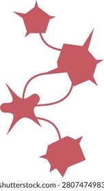 Dynamic red cell or virus illustration featuring sharp spikes and connecting lines. Futuristic organic structure suitable for scientific research, biological education, medical technology or concepts.