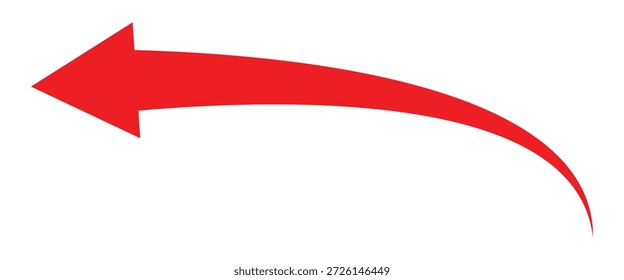 Ícone de seta curva vermelha dinâmica com corpo em oscilação e ponta de seta afiada apontando para a esquerda. Ícone de gráfico de seta vermelha no plano de fundo branco.
