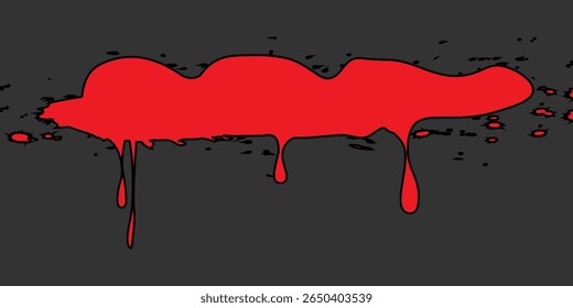 Gráfico de gotejamento vermelho dinâmico que lembra sangue ou tinta com manchas espalhadas, perfeito para projetos de horror, grunge, Halloween ou temáticos urbanos e quadros de texto.