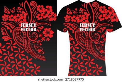 Dynamic Red Floral Print for Custom Jersey Apparel, Polynesian, Hawaii, Australian, ethnic cultural, traditional dress, Tribal Jersey Apparel  Winter seasonal jersey, t shirt vector, jersey template.