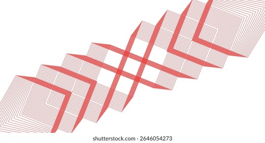 Dynamic Red Geometric Lines Intersect in a Modern Abstract Pattern with Diagonal Symmetry, Ideal for Tech-Inspired Backgrounds and Graphic Design