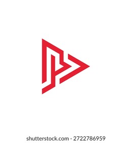 Símbolo de juego geométrico rojo dinámico elaborado con líneas limpias, que representa la velocidad, la innovación y los medios digitales; un elemento de diseño de Vector moderno y abstracto