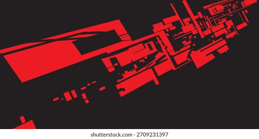 Dynamic Red Geometric Shapes on Black Background, Abstract Desig