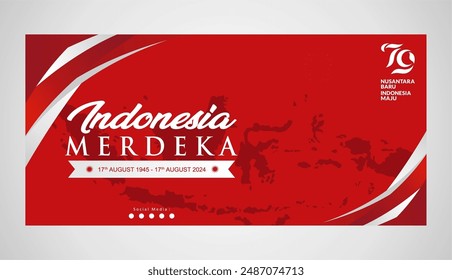 Dynamic red gradient banner of 79th Indonesia Independence Day. Indonesia Merdeka means Freedom Day of Indonesia. Dirgahayu 79th Republic of Indonesia 2024