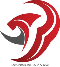 Dynamic red and grey abstract swirl logo with sharp edges